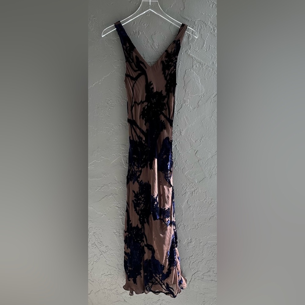TESSUTO Vintage Velvet Silk Blend Burnout Maxi Slip Dress M Medium Bias Y2K 90’s